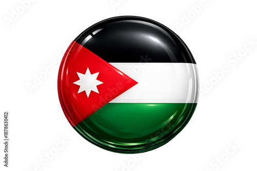 Free Download Glossy 3d button icon featuring the flag of Jordan nation - GFXLoad