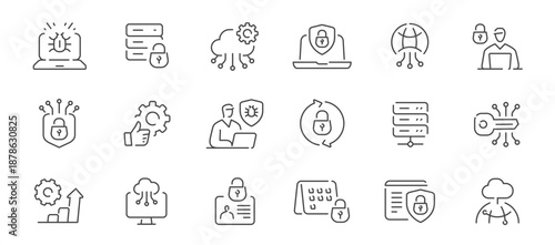 Information technology icon set. Cybersecurity, secure connection, privacy, encrypted, firewall, online protection