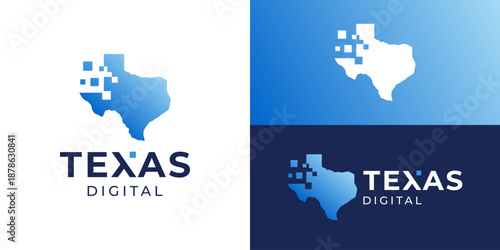 Creative modern texas digital logo template. Texas map with digital symbol logo design vector illustration.