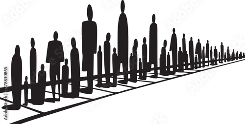 Silhouettes of people standing in a line formation together