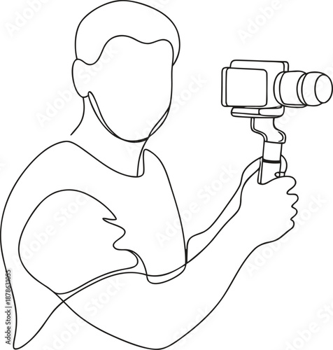 Man holding a camera on a stabilizer for recording video