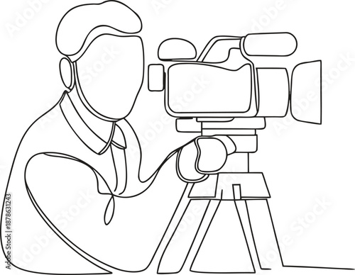Man holding a video camera on a tripod stand  recording media