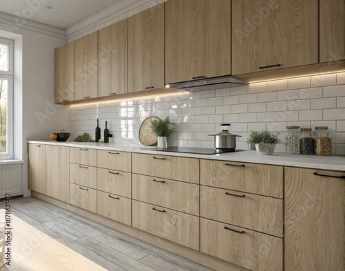 Scandinavian Designed Kitchen with Light Wood Cabinets and Modern Touches, Showcasing a Clean and Bright Interior Style