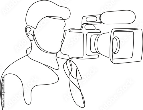 man holding video camera and recording  journalist at work