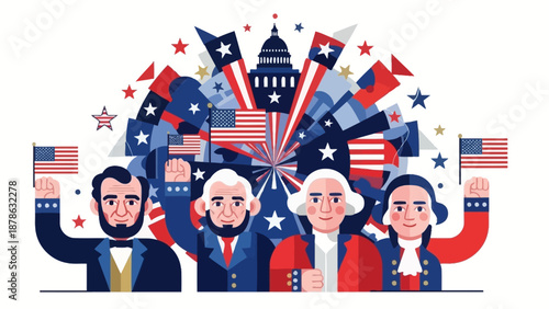 American Presidents and Patriotic Symbols Collage: USA Independence Day Celebration