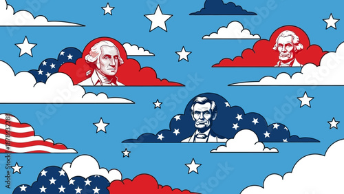 American Presidents in Clouds with Stars and Stripes