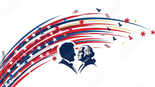American Presidents Silhouette with Patriotic Wavy Stripes and Stars