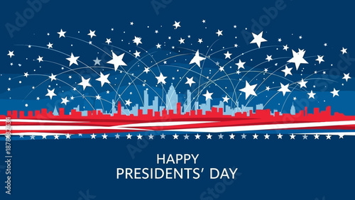 Happy Presidents Day Celebration Skyline with Fireworks