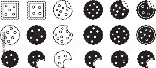 Monochrome cookie and cracker icon set Vector