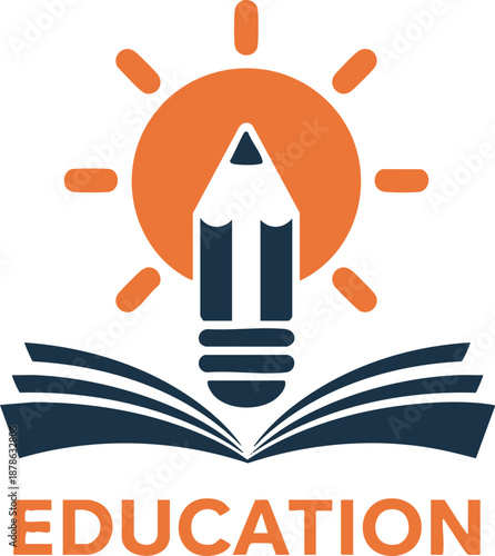 The Radiant Scholar Emblem, Knowledge & Creativity Icon, Enlightened Learning Graphic, Bright Ideas Education Logo, vector, illustration.