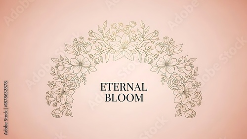 A delicate floral wreath illustration with the word eternal bloom centered in a stylish minimalist design