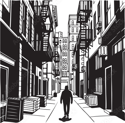 A person skateboarding down a city alleyway at daytime