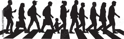 Silhouette of people crossing the street in a crowd