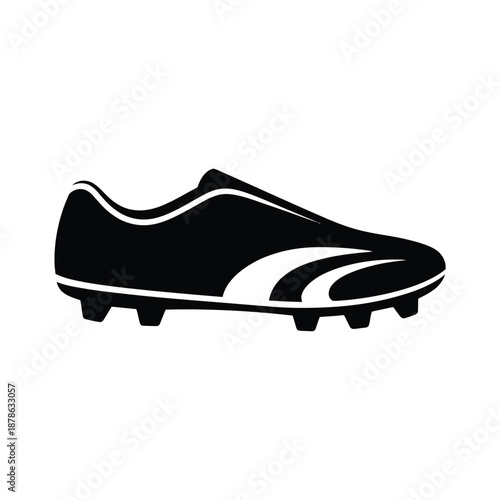 Black and white soccer cleat with white accents and studs on bottom icon