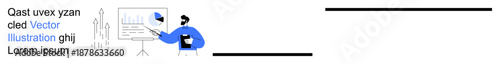 Data analysis, business training, corporate strategy, presentation skills, education, report explanation. A professional explaining data on a screen. Data analysis and business training focus