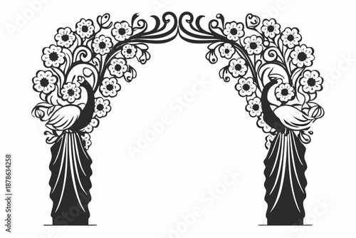 Wedding pillar arch with peacock