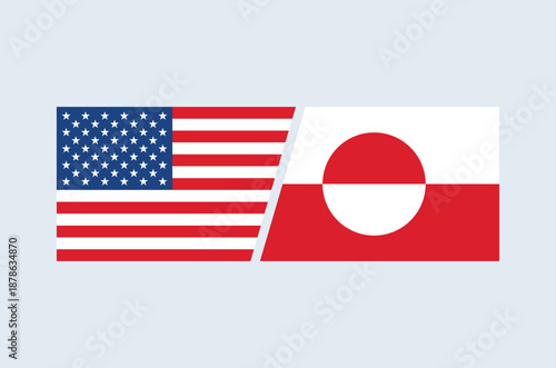 Greenland and USA flags in opposition vector illustration. Greenland and United States flags against each other symbol. American flag vs. Greenland flag vector. Template for background, banner, card