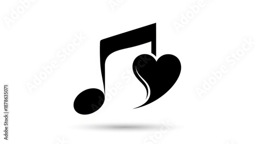 A black music note and heart symbol illustration on a simple background viewed from directly above