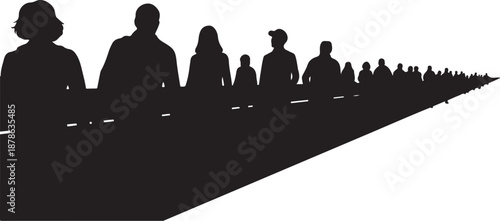 Silhouette of a crowd of people in a line