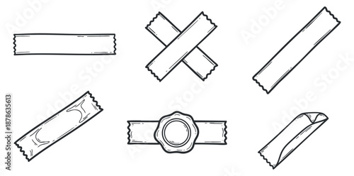 A collection of decorative ribbons in black and white outline vector style, ideal for crafts and design projects