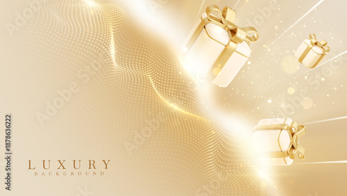 Luxury Golden premium background with smooth light particle and gift box, vector illustration.