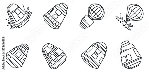 A collection of rocket and spacecraft illustrations in outline vector style, perfect for educational and aerospace projects