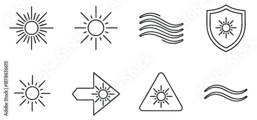 A collection of sun and wave icons in clean outline vector style, perfect for weather and nature-themed design projects