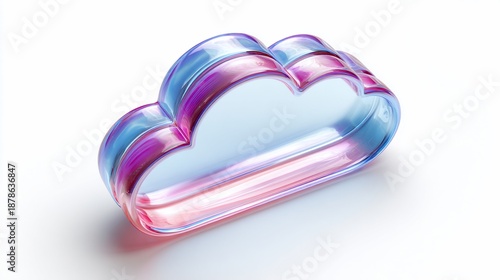 A vibrant, glossy, cloud-shaped icon, rendered in shades of pink, blue, and transparent