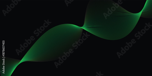 Abstract Green Wave Light Background on BlackAbstract Green Wave Light Background on Black