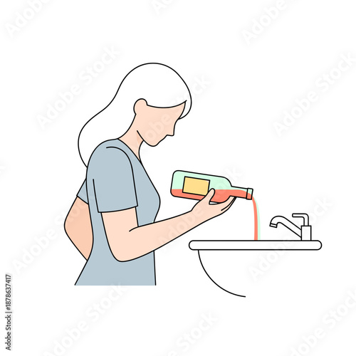 Woman pouring alcohol down sink while standing in kitchen  