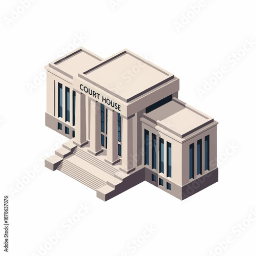 Isometric Court House Building Illustration Representing Justice and Law.