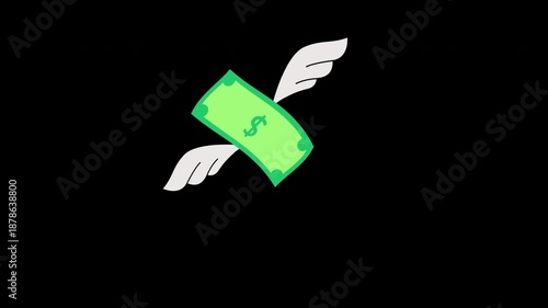 Flying Money Finance Success Symbol Animation on Black Background