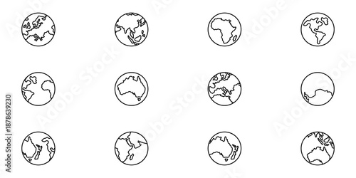 Globe and world map outline icons set