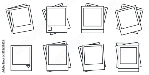A collection of outlined polaroid photo frames in minimalist vector style, ideal for photography and creative projects