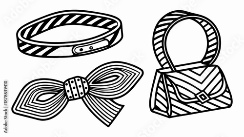 Fashion accessories set with striped patterns and elegant designs