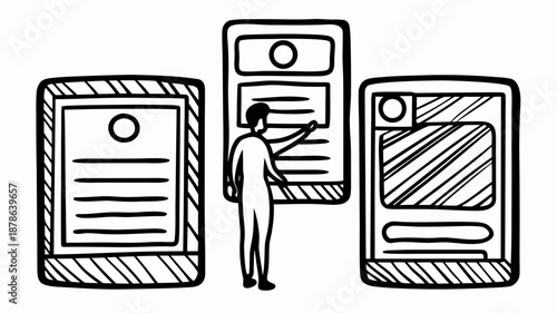 Businessman interacting with large mobile devices in modern workspace