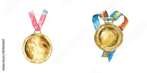 gold medal watercolor vector illustration