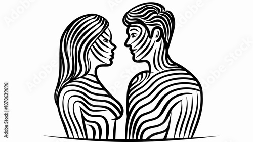 Stylized couple in modern art style facing each other