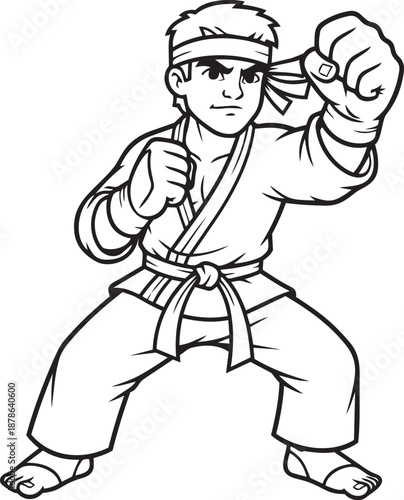 Ready to Compete: A determined athlete, poised in a fighting stance, embodies the spirit of martial arts, ready to engage in a moment of combative prowess.