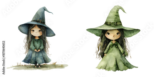 witch watercolor vector illustration