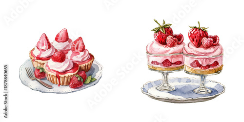 valentine desserts watercolor vector illustration