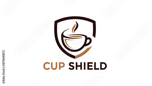 Cup Shield Logo Design with Coffee.