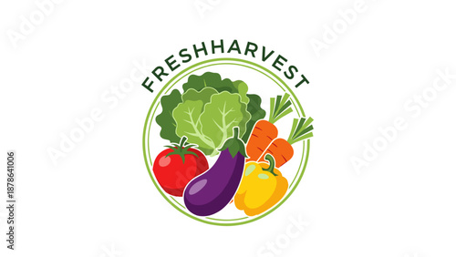 Fresh Harvest Vegetables and Fruits Logo.