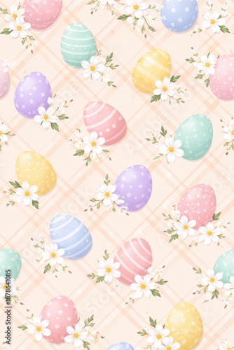 Pastel Easter eggs floral seamless pattern