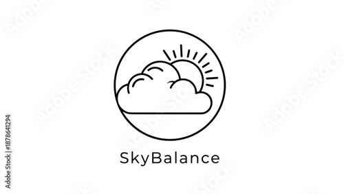 Simple Line Art Cloud and Sun Logo.