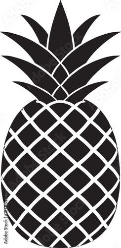 Pineapple Fruit Silhouette Vector Icon – Flat Black Tropical Branding Illustration Isolated on White