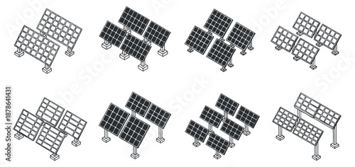 A set of solar panels in outline style vector illustration, suitable for renewable energy projects and eco-friendly designs