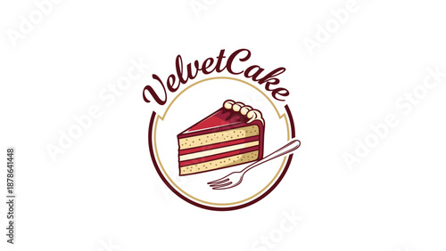 Velvet Cake Slice on Plate Logo Design.