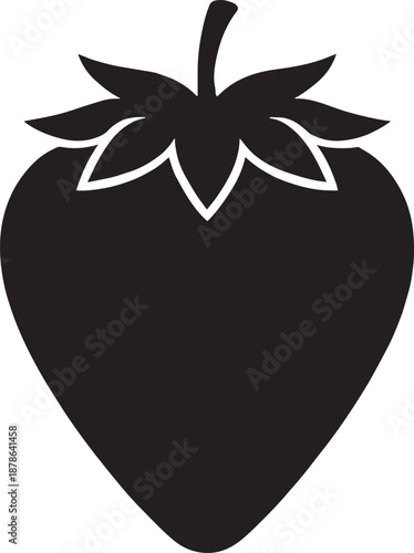Strawberry Fruit Silhouette Vector Icon – Flat Black Decorative Berry Illustration Isolated on White