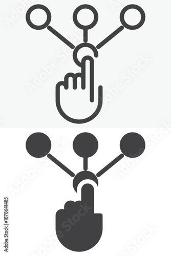 Hand touching business scheme icon set in different style. Line, outline and solid icon vector sign and symbol with editable stroke. Hand touch scheme icon for process.